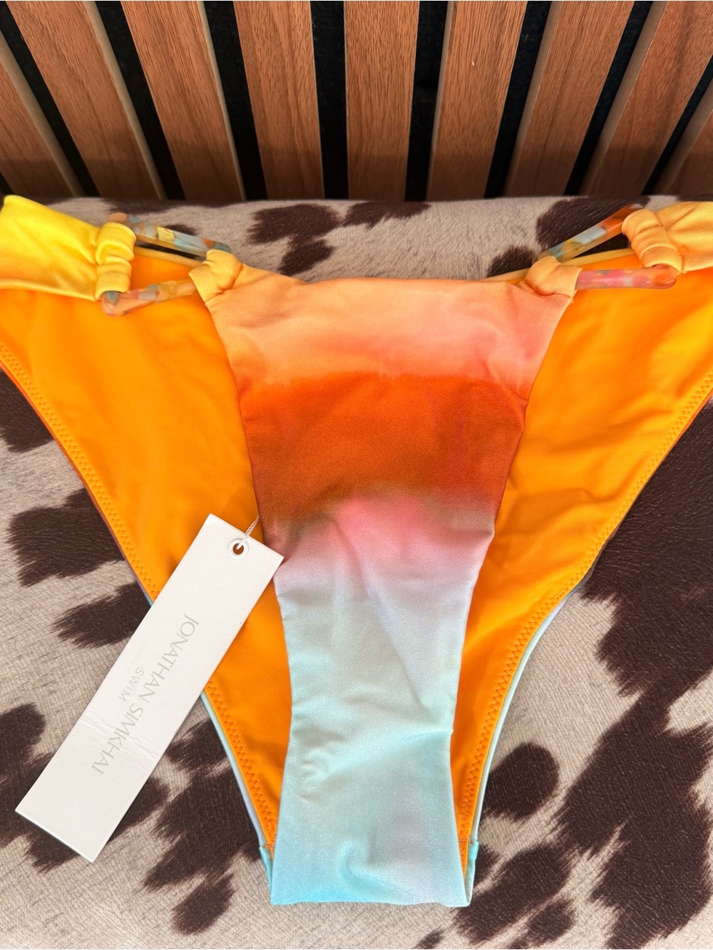 Jonathan Simkhai Orange & Aqua Tie-Dye Bikini Bottoms with Ring Details